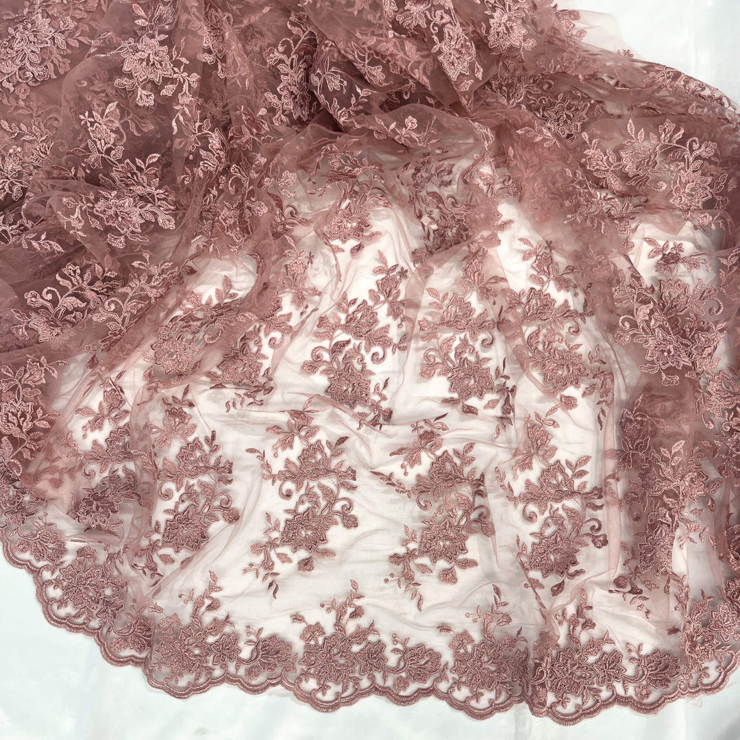 Corded Floral Lace Fabric with Scalloped Edges – Bridal & Dress Lace | Lace USA - 97154W