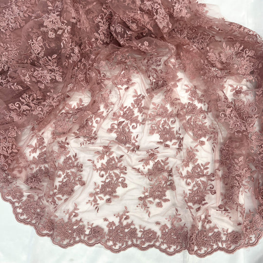 Corded Floral Lace Fabric with Scalloped Edges – Bridal & Dress Lace | Lace USA - 97154W