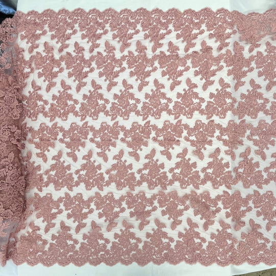 Corded Bridal Lace Fabric Embroidered on 100% Polyester Net Mesh | Lace USA - 95409W