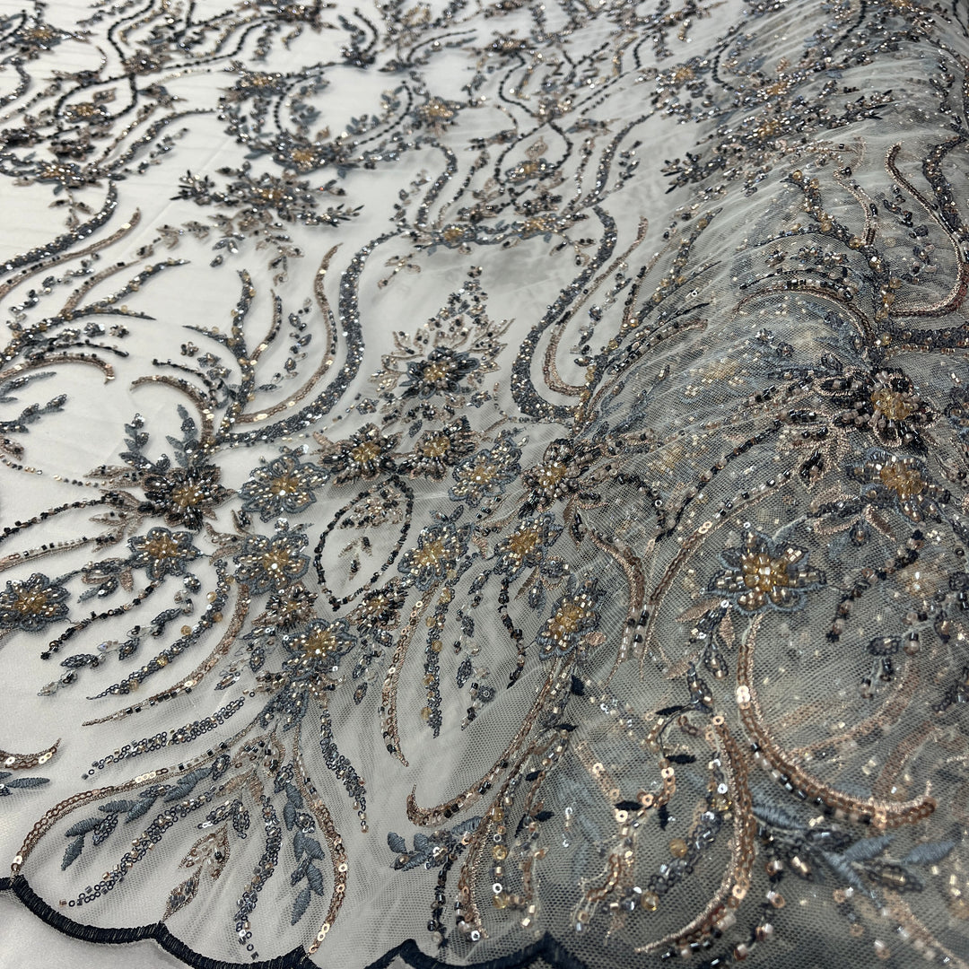 Beaded Lace Fabric Embroidered on 100% Polyester Net Mesh | Lace USA - GD-26227