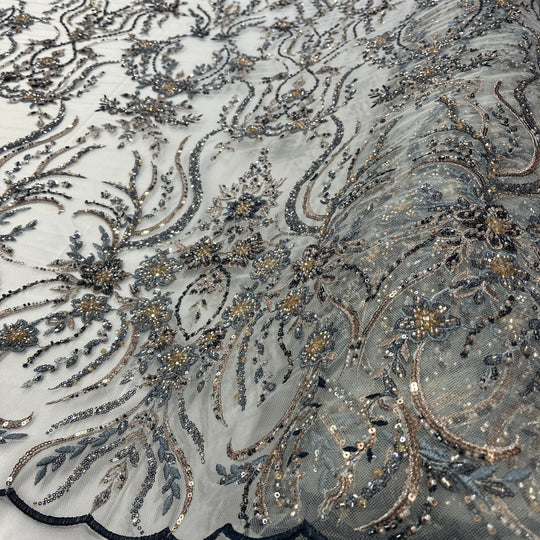Beaded Lace Fabric Embroidered on 100% Polyester Net Mesh | Lace USA - GD-26227