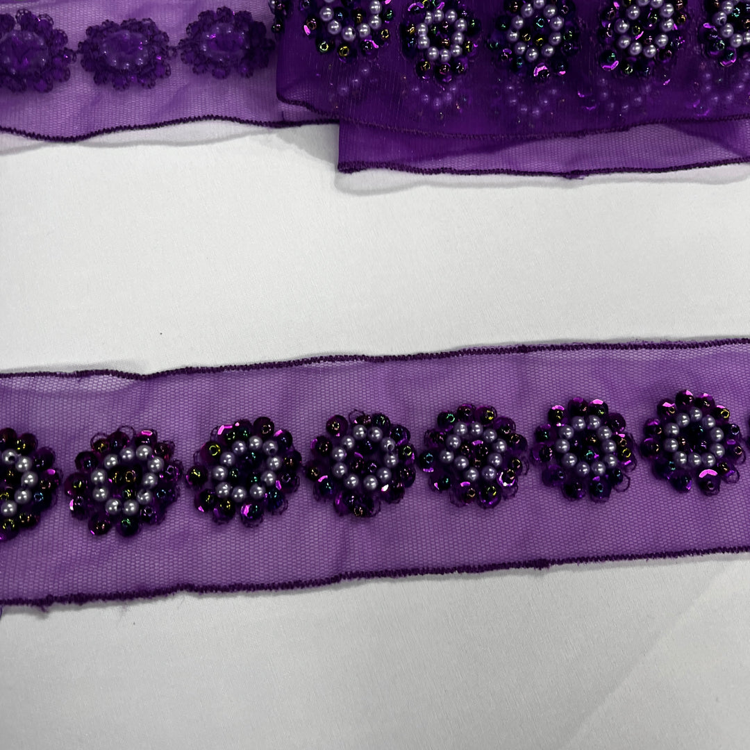 Beaded Lace Trimming Embroidered on 100% Polyester Mesh | Lace USA - 21766WN-BP