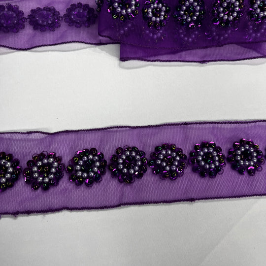 Beaded Lace Trimming Embroidered on 100% Polyester Mesh | Lace USA - 21766WN-BP