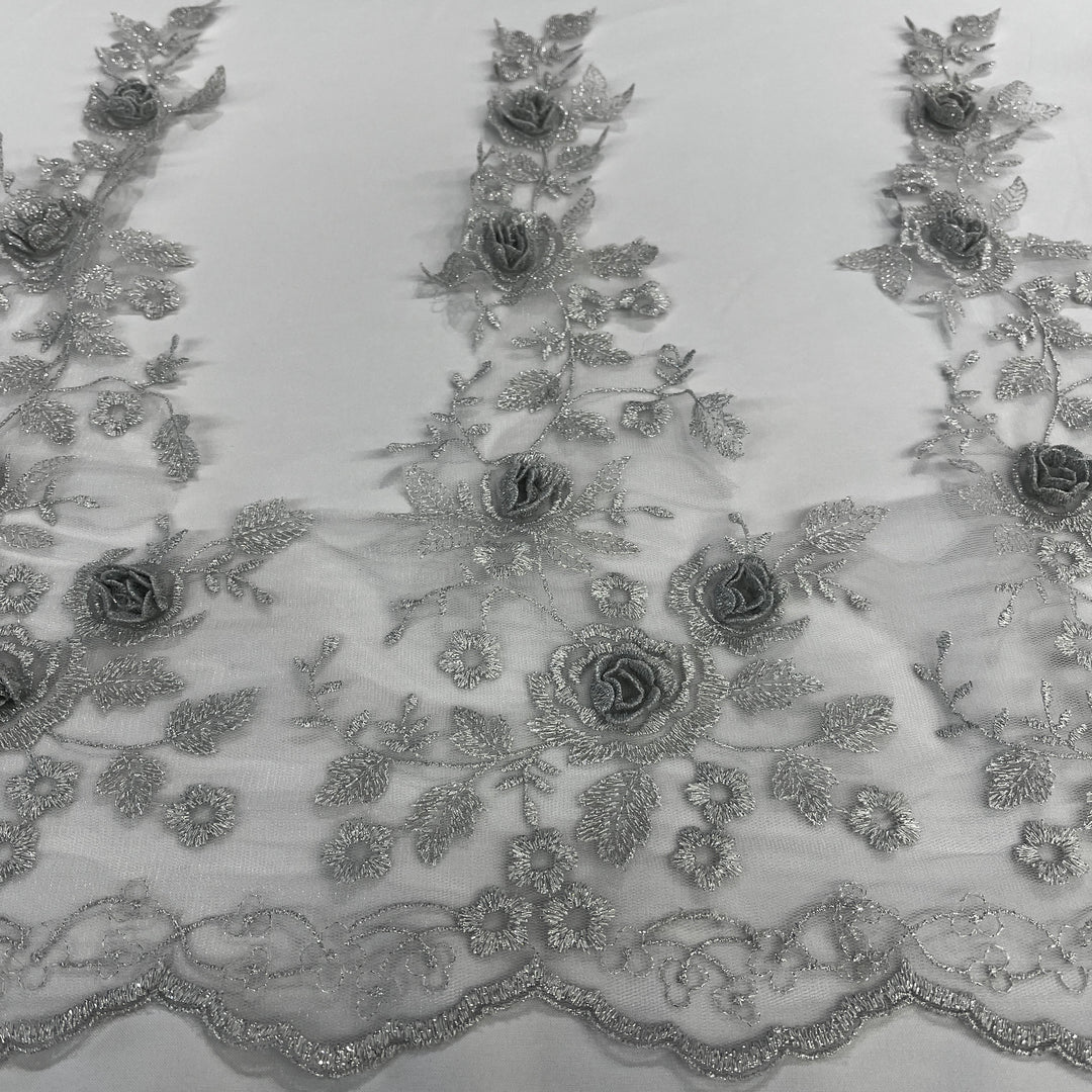 3D Floral Lace Trimming Embroidered on 100% Polyester Net Mesh | Lace USA - 21854W