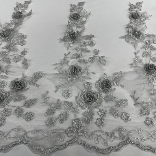 3D Floral Lace Trimming Embroidered on 100% Polyester Net Mesh | Lace USA - 21854W