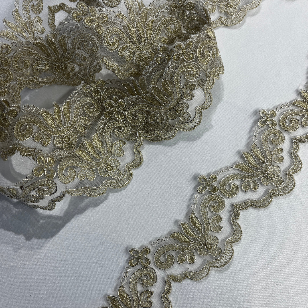 Corded Lace Trimming Embroidered on 100% Polyester Net Mesh | Lace USA - 97084W