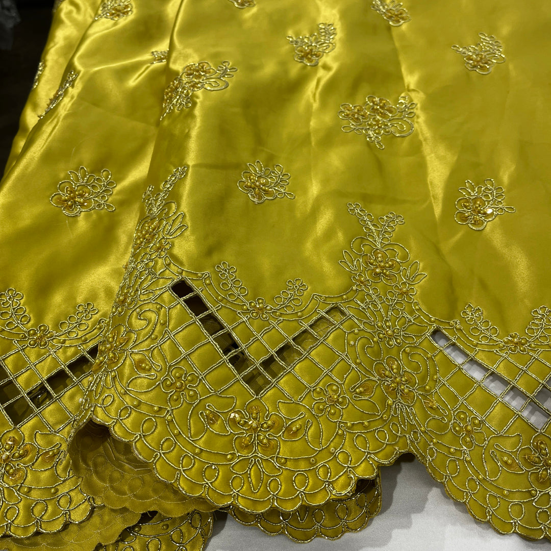 Beaded Bridal Lace Fabric Embroidered on 100% Polyester Satin | Lace USA - 91160S-BP
