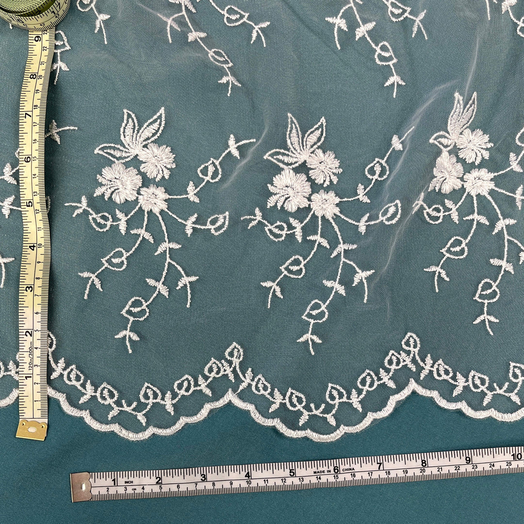 Floral Embroidered Lace Fabric with Scalloped Edges – Bridal, Baptism -Lace USA 30517W