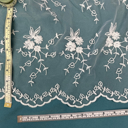 Floral Embroidered Lace Fabric with Scalloped Edges – Bridal, Baptism -Lace USA 30517W