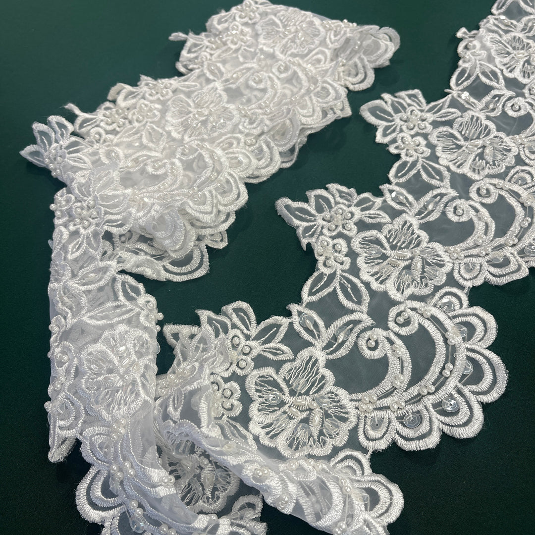 Beaded Lace Trimming Embroidered on 100% Polyester Organza | Lace USA - 890408N-BP