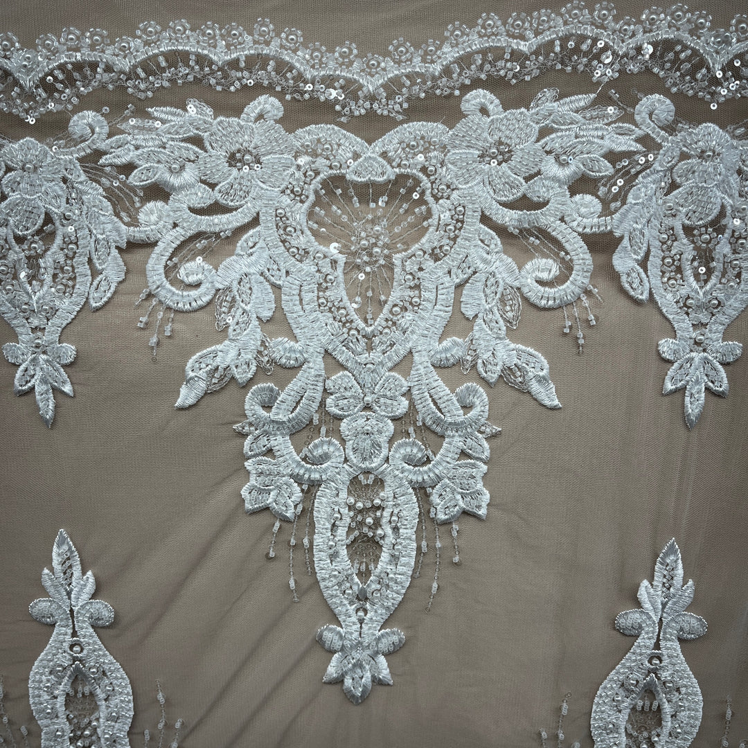 Beaded Lace Fabric Embroidered on 100% Polyester Net Mesh Lace USA - GD-11905