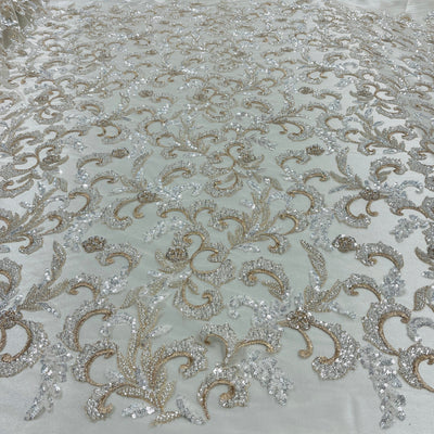Beaded Lace Fabric Embroidered on 100% Polyester Net Mesh | Lace USA - GD-220905