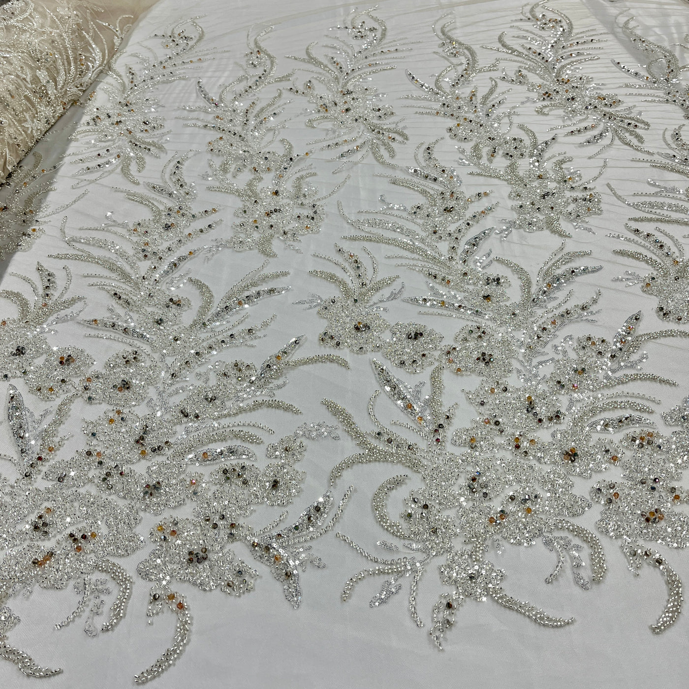Beaded Lace Fabric Embroidered on 100% Polyester Net Mesh | Lace USA - GD-266 50" Wide