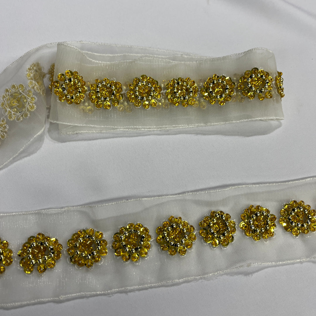 Beaded Lace Trimming Embroidered on 100% Polyester Mesh | Lace USA - 21766WN-BP