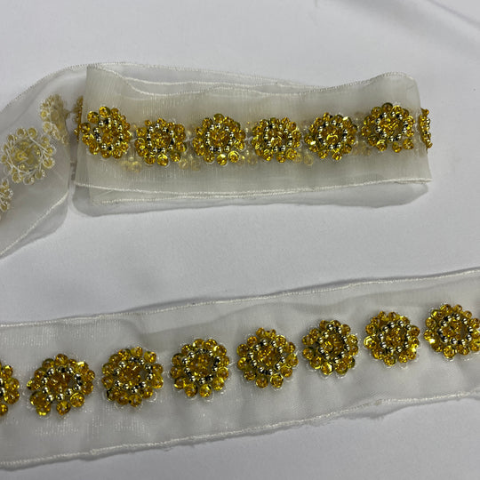 Beaded Lace Trimming Embroidered on 100% Polyester Mesh | Lace USA - 21766WN-BP