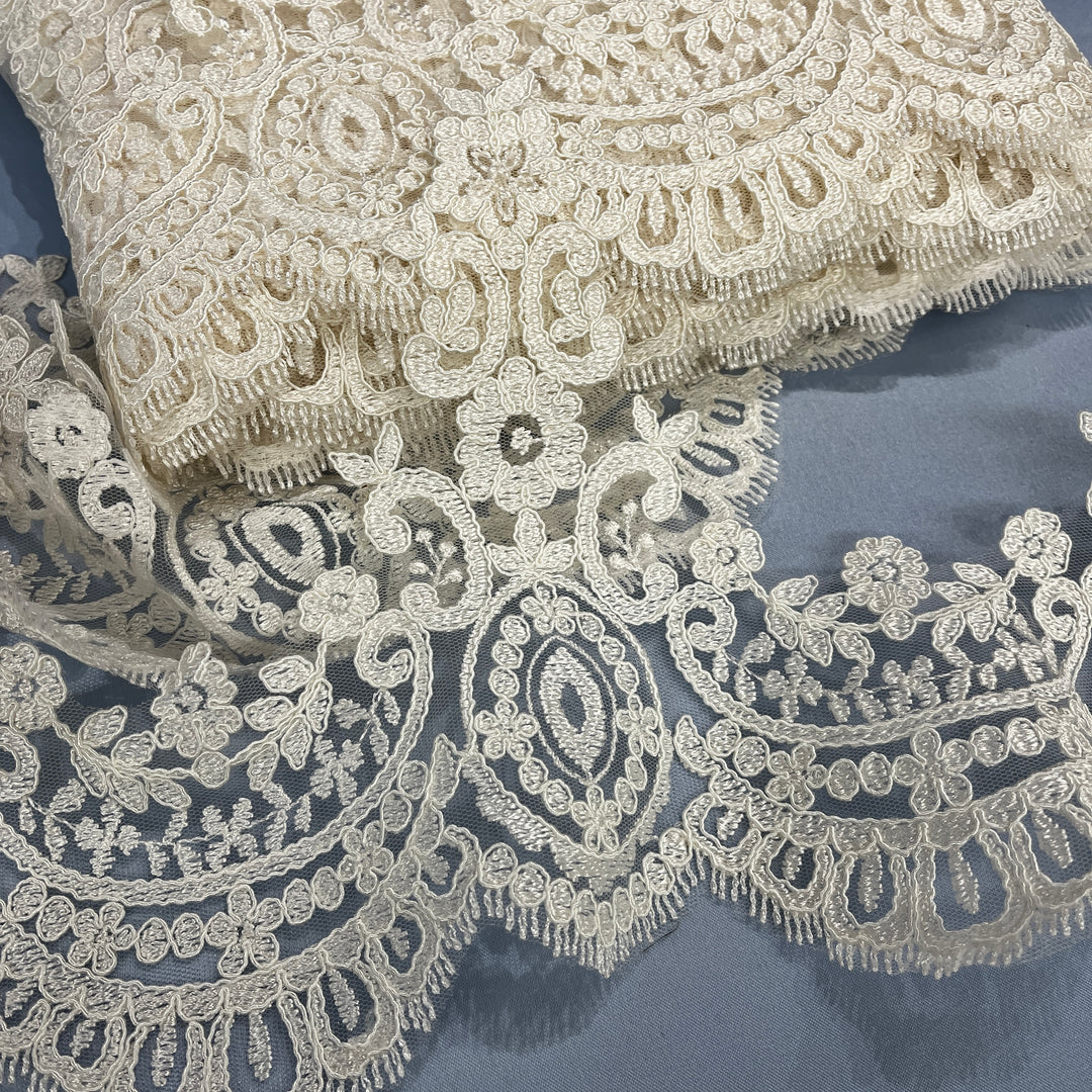 Corded Lace Trimming Embroidered on 100% Polyester Net Mesh | Lace USA - 96794W