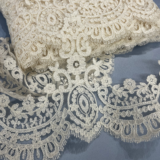Corded Lace Trimming Embroidered on 100% Polyester Net Mesh | Lace USA - 96794W
