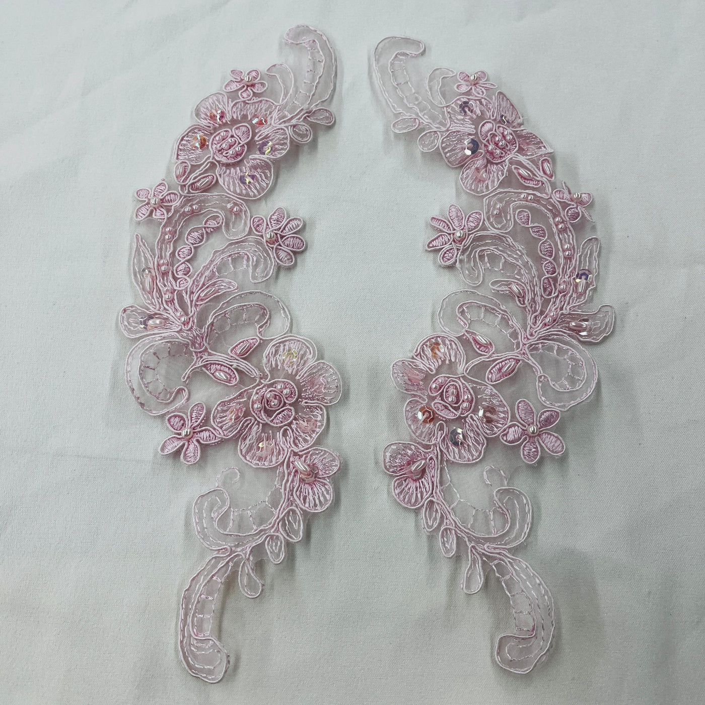 Beaded & Corded Floral Lace Applique Embroidered on 100% Polyester Organza | LaceUSA - 90822N-BP