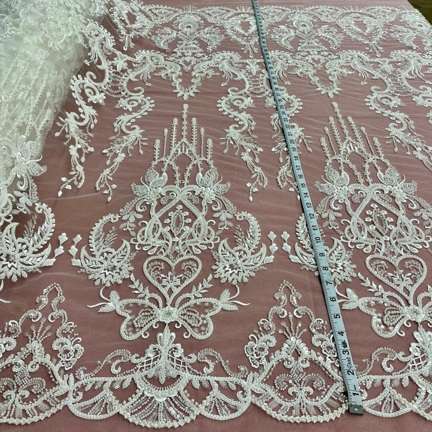 Beaded Lace Fabric Embroidered on 100% Polyester Net Mesh | Lace USA - GD-237189 Off White