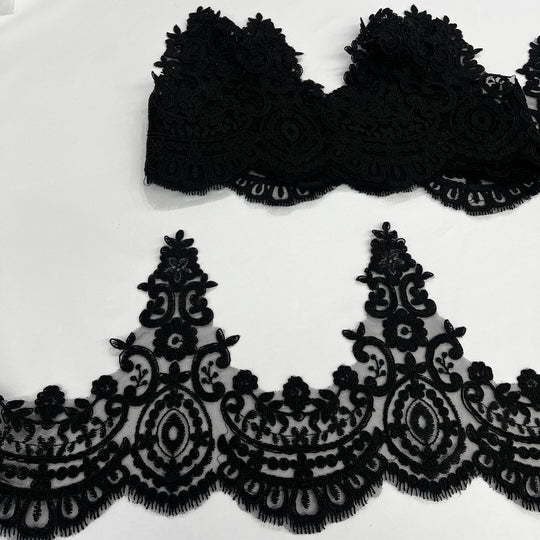 Corded Lace Trimming Embroidered on 100% Polyester Net Mesh | Lace USA - 96794W