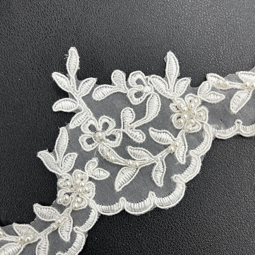 Beaded & Corded Lace Trimming Embroidered on 100% Polyester  Organza | Lace USA - 95909N-BP