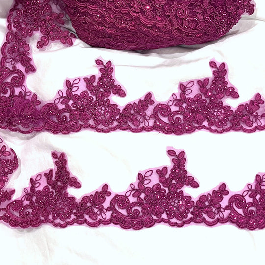 Beaded & Corded Lace Trimming Embroidered on 100% Polyester Net Mesh | Lace USA - 96796W-HB