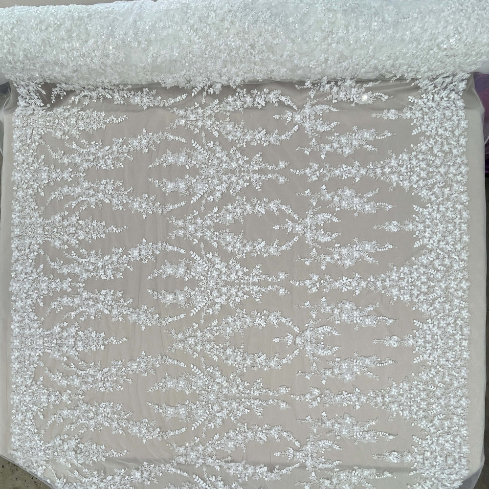 Beaded Lace Fabric Embroidered on 100% Polyester Net Mesh | Lace USA - GD-2549