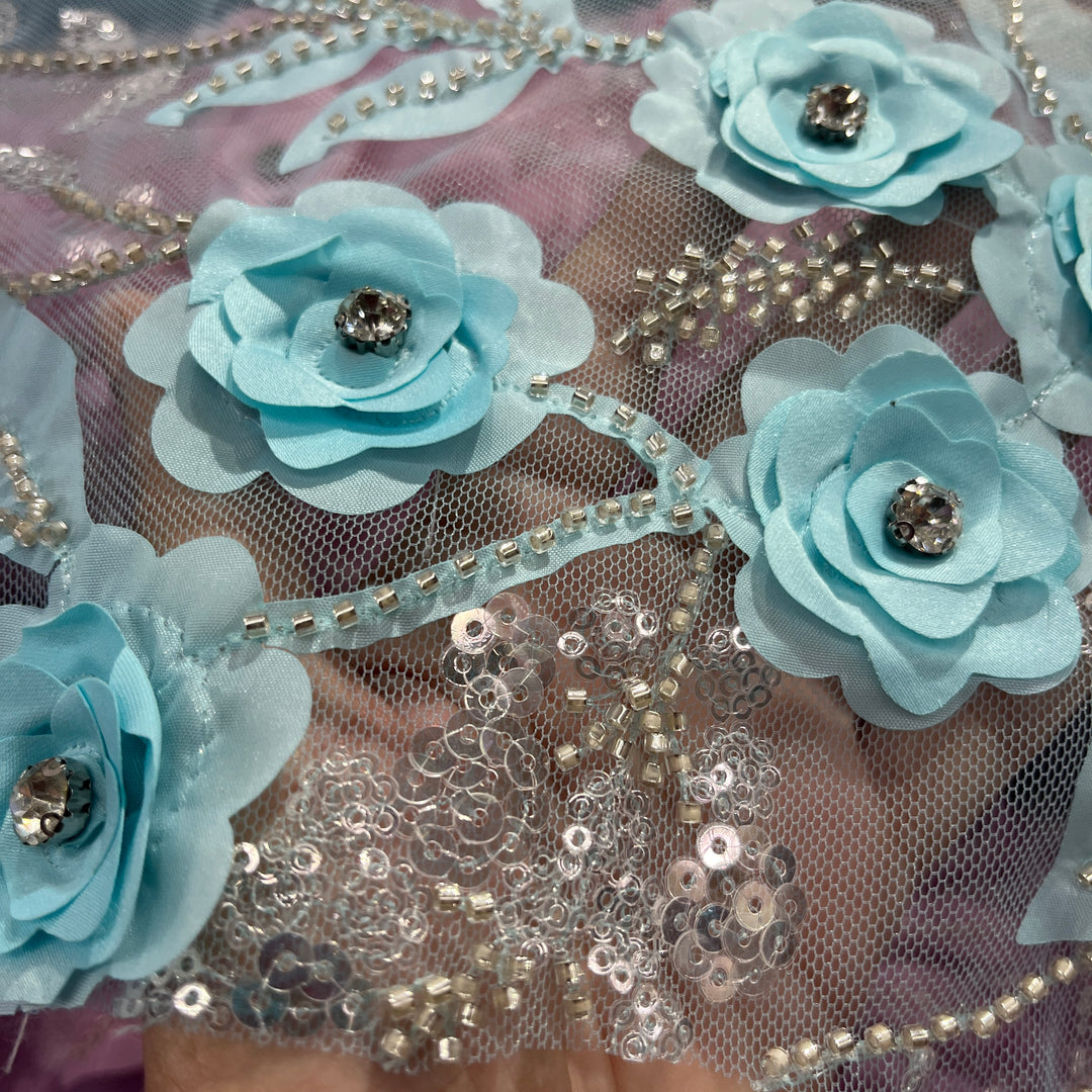 Beaded, Sequined 3D Floral Lace Fabric – Embroidered Mesh for Dresses & Gowns | Lace USA - GD-229
