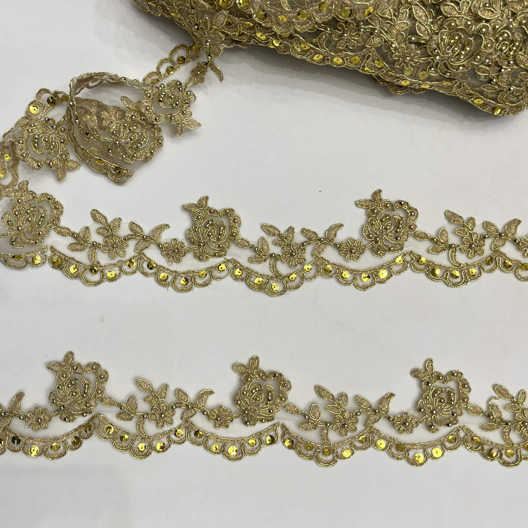 Beaded & Corded Lace Trimming Embroidered on 100% Polyester Net Mesh | Lace USA - 95941W/1-BP