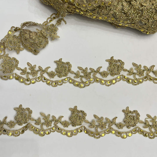 Beaded & Corded Lace Trimming Embroidered on 100% Polyester Net Mesh | Lace USA - 95941W/1-BP