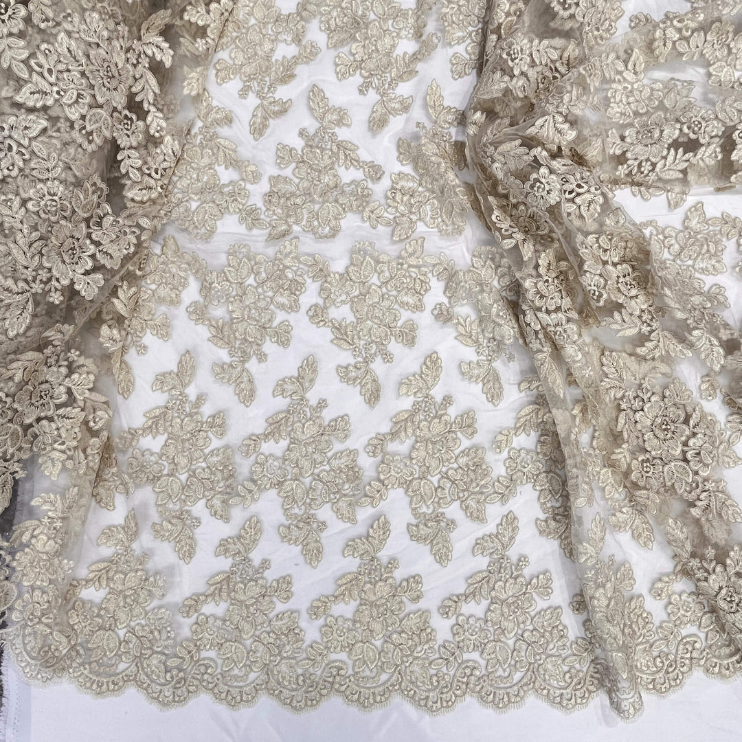 Corded Bridal Lace Fabric Embroidered on 100% Polyester Net Mesh | Lace USA - 95409W