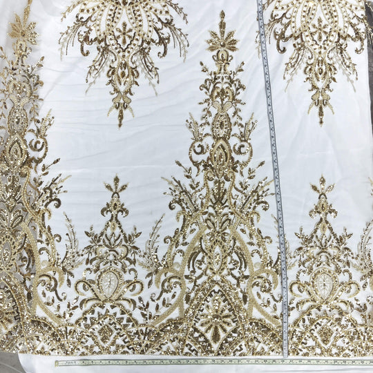 Beaded Lace Fabric Embroidered on 100% Polyester Net Mesh | Lace USA - GD-210906