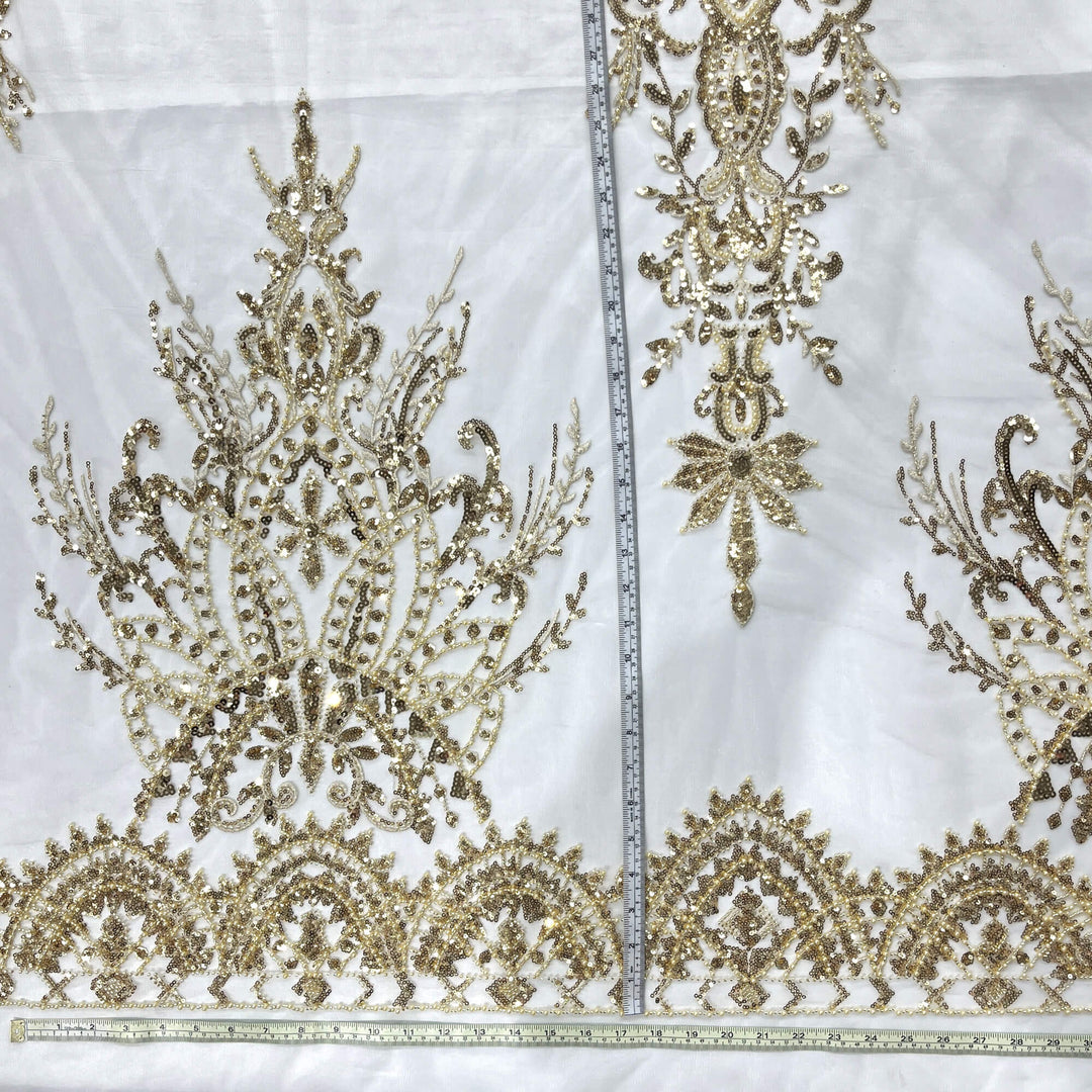 Beaded Lace Fabric Embroidered on 100% Polyester Net Mesh | Lace USA - GD-210906