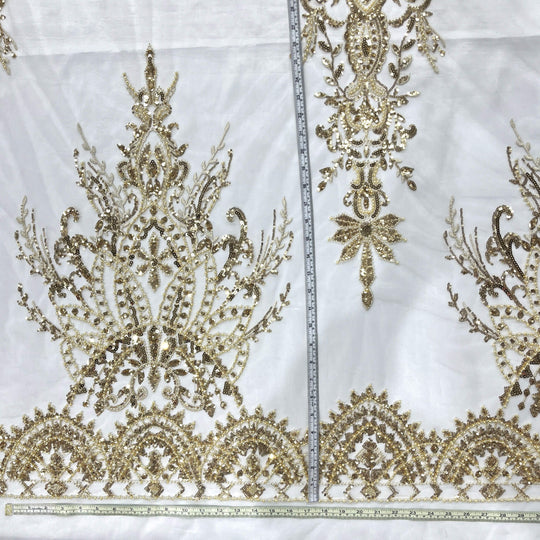 Beaded Lace Fabric Embroidered on 100% Polyester Net Mesh | Lace USA - GD-210906