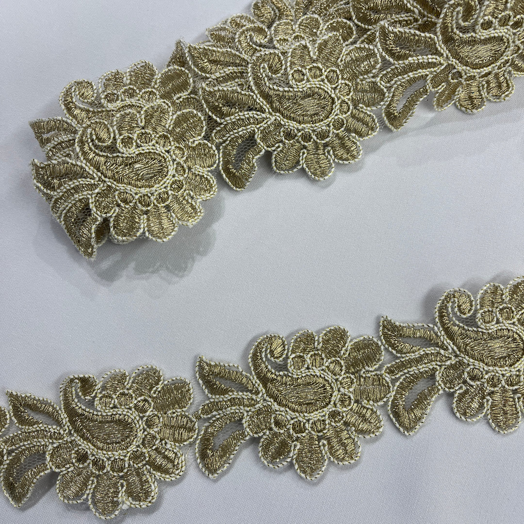 Corded Lace Trimming Embroidered on 100% Polyester Net Mesh | Lace USA - 96753W