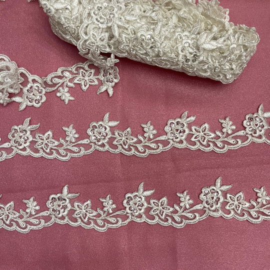 Beaded & Corded Lace Trimming Embroidered on 100% Polyester Net Mesh | Lace USA - 95942W-BP