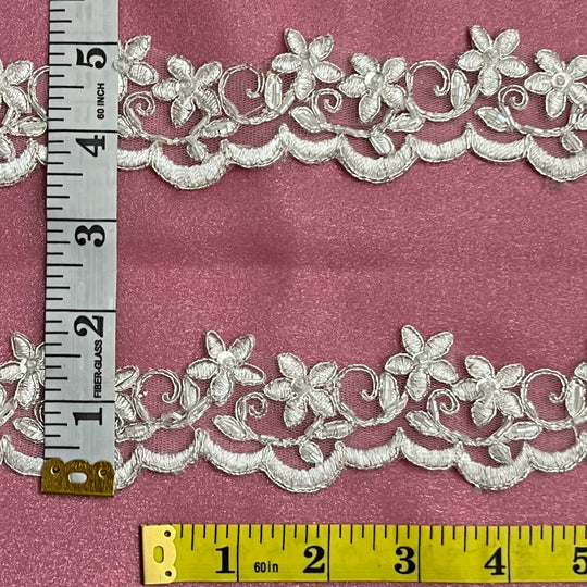 Beaded & Corded Lace Trimming Embroidered on 100% Polyester Net Mesh | Lace USA - 97012W-BP