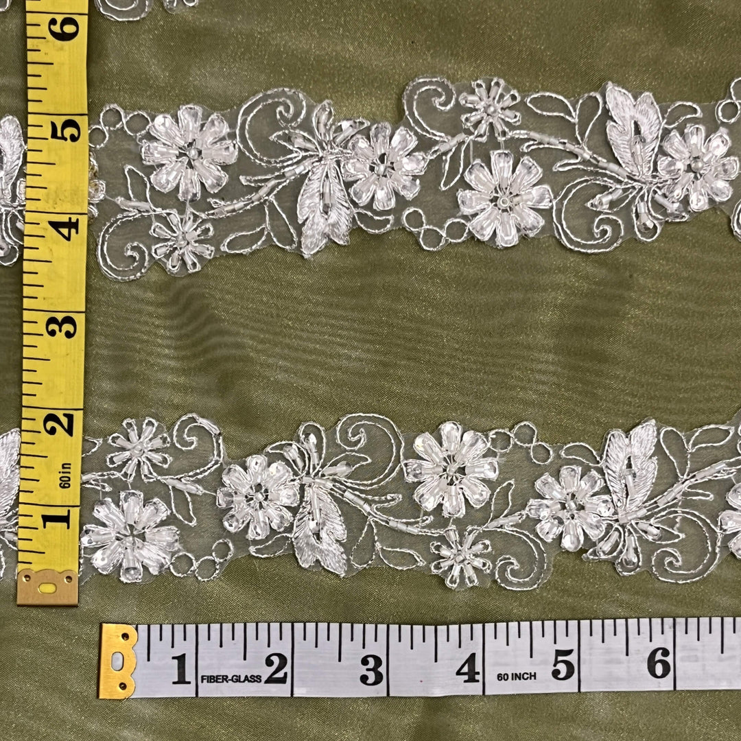 Beaded & Corded Lace Trimming Embroidered on 100% Polyester Net Mesh | Lace USA - 96283W-BP