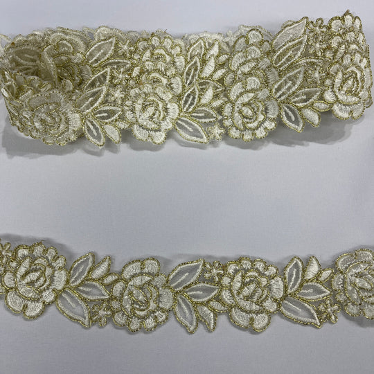 Corded Lace Trimming Embroidered on 100% Polyester Net Mesh | Lace USA - 97109W