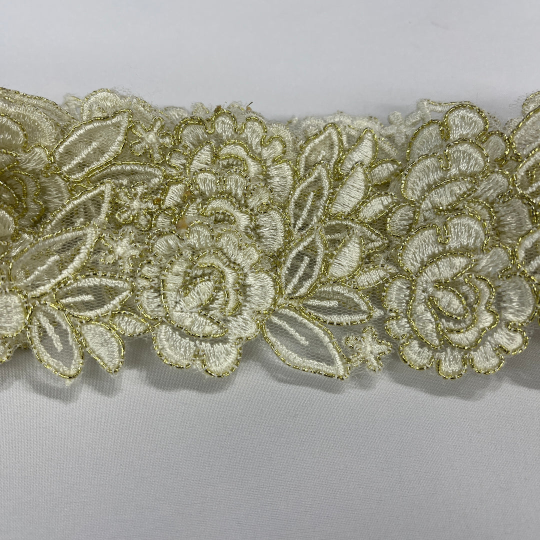 Corded Lace Trimming Embroidered on 100% Polyester Net Mesh | Lace USA - 97109W
