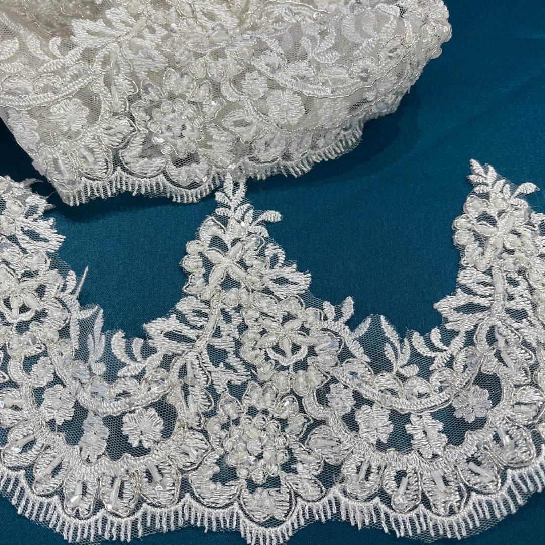 Beaded Lace Trimming Embroidered on 100% Polyester Mesh | Lace USA - 96691W-BP