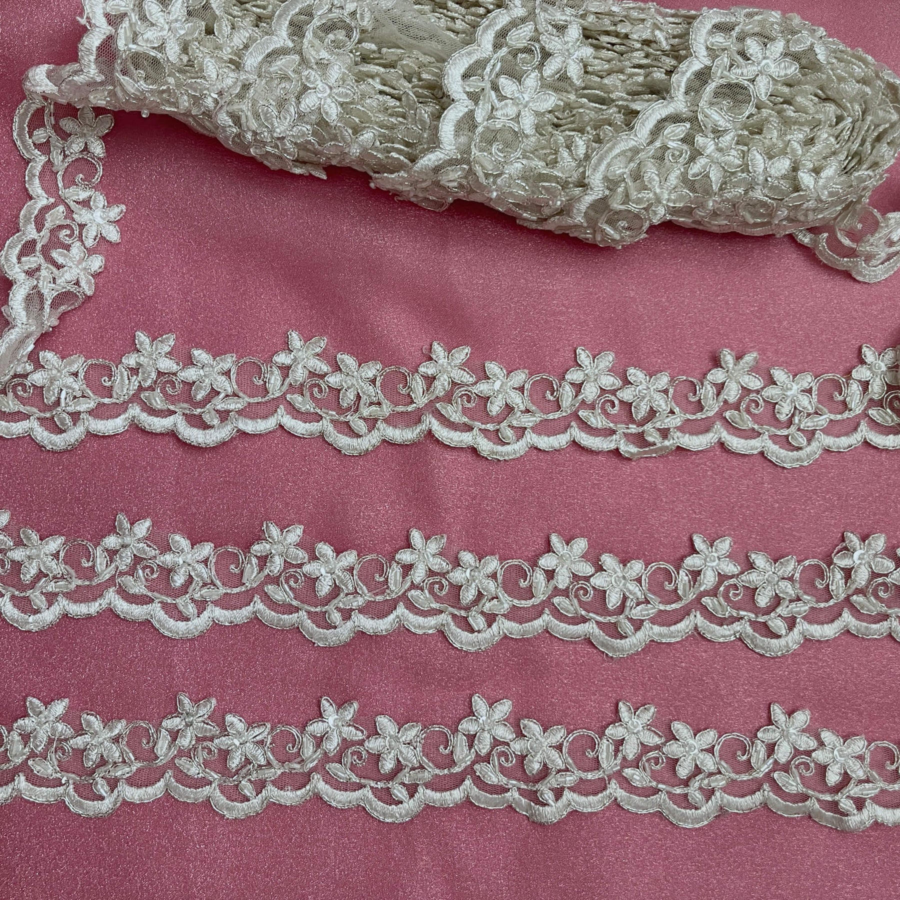 Beaded & Corded Lace Trimming Embroidered on 100% Polyester Net Mesh ...