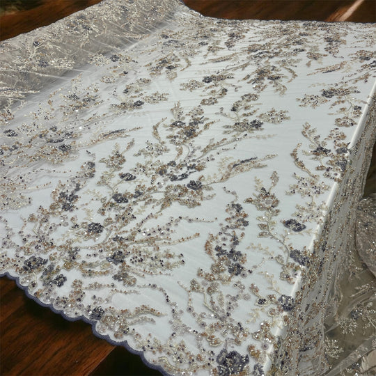 Beaded Lace Fabric Embroidered on 100% Polyester Net Mesh | Lace USA - GD-26228