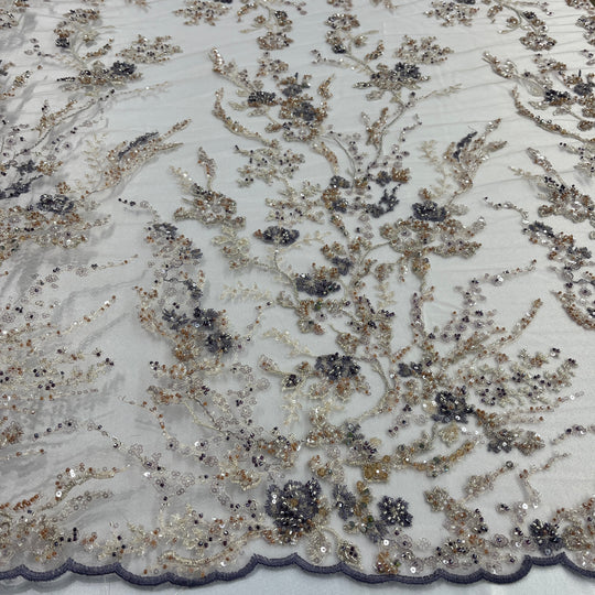 Beaded Lace Fabric Embroidered on 100% Polyester Net Mesh | Lace USA - GD-26228