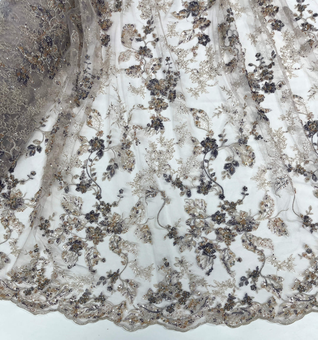 Beaded Lace Fabric Embroidered on 100% Polyester Net Mesh | Lace USA - GD-26229