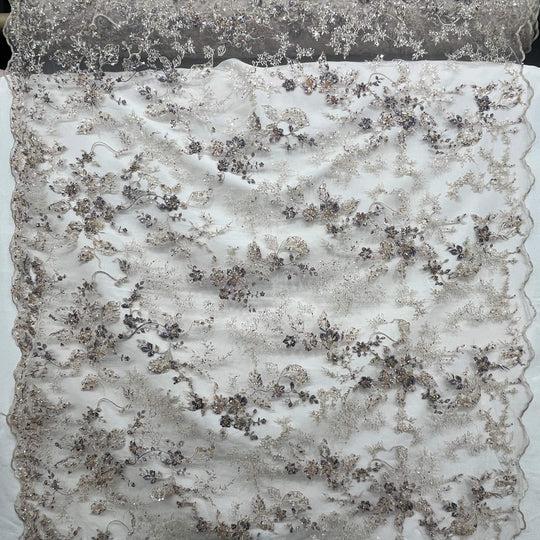 Beaded Lace Fabric Embroidered on 100% Polyester Net Mesh | Lace USA - GD-26229