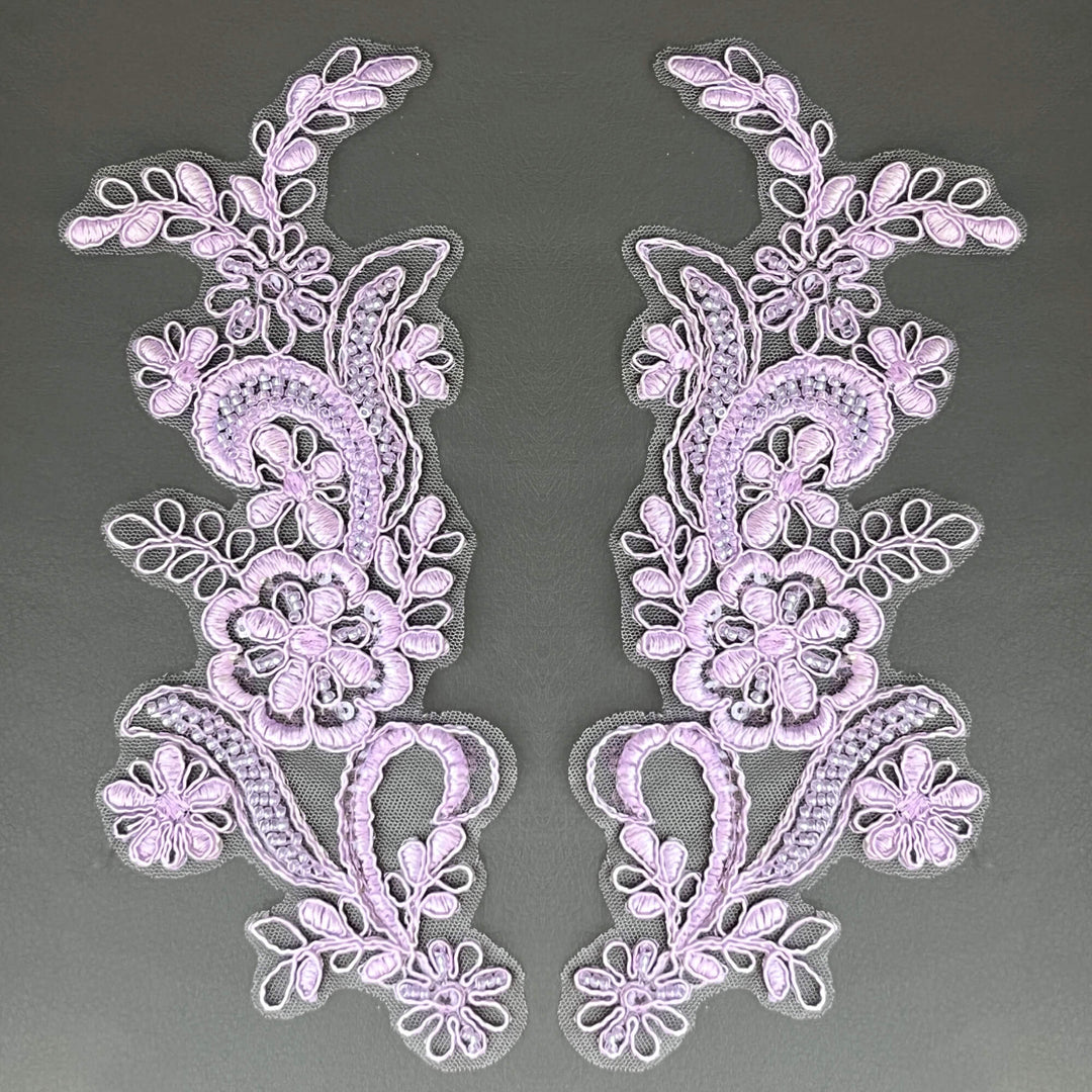 Lilac Beaded & Corded Floral Lace Applique Embroidered on 100% Polyester | Lace USA - KZ-67HB