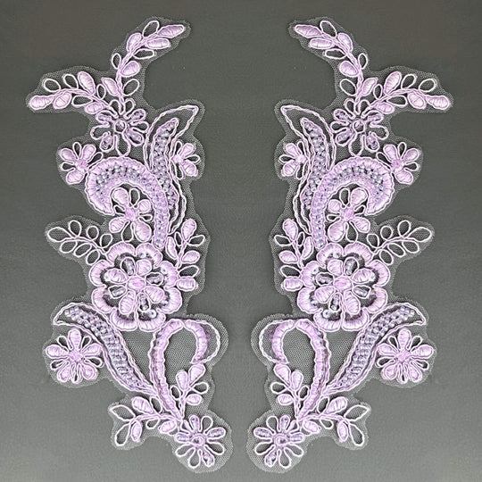 Lilac Beaded & Corded Floral Lace Applique Embroidered on 100% Polyester | Lace USA - KZ-67HB