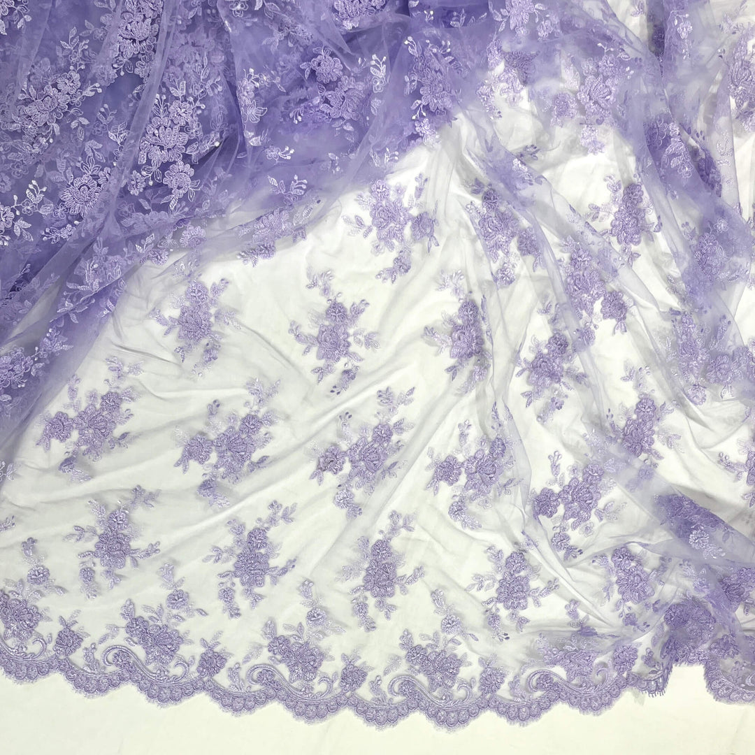 Tela de encaje nupcial con cordón bordada en malla de red 100% poliéster | Encaje EE. UU.