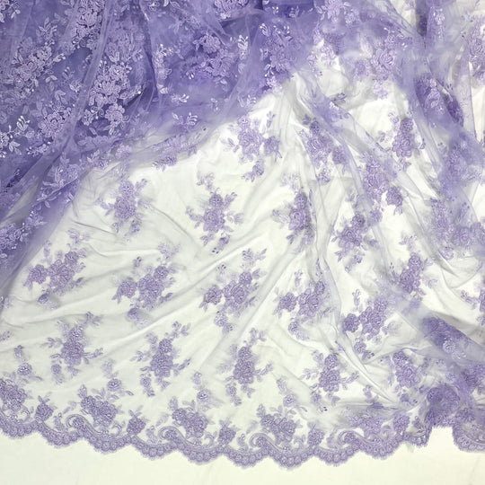 Tela de encaje nupcial con cordón bordada en malla de red 100% poliéster | Encaje EE. UU.